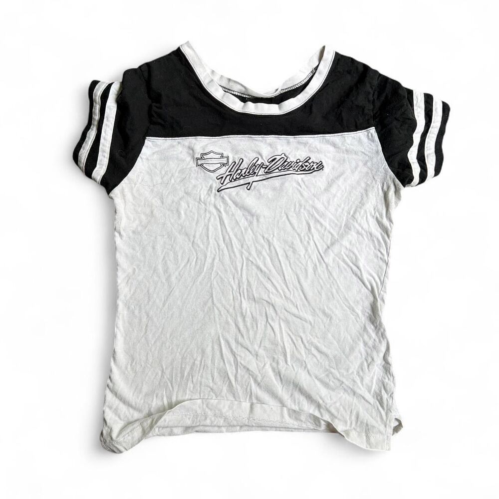Harley-davidson Women's White and Black T-shirt